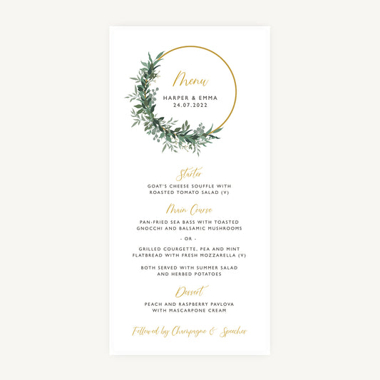 Foliage Hoop Wedding Menu