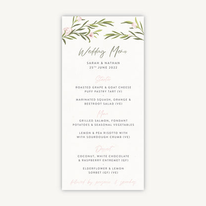 Blush Peony Wedding Menu