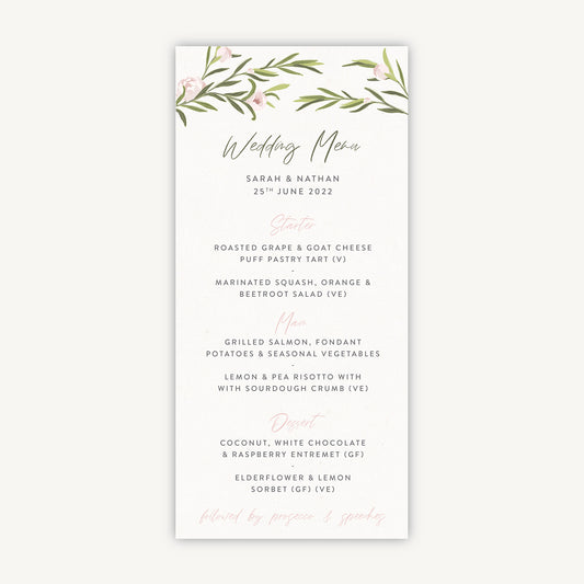 Blush Peony Wedding Menu