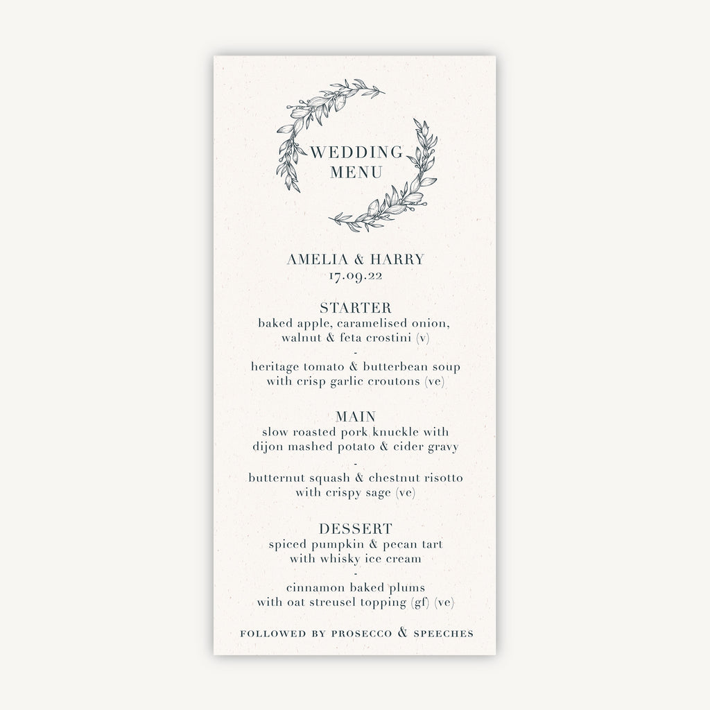 Foliage Monogram Wedding Menu