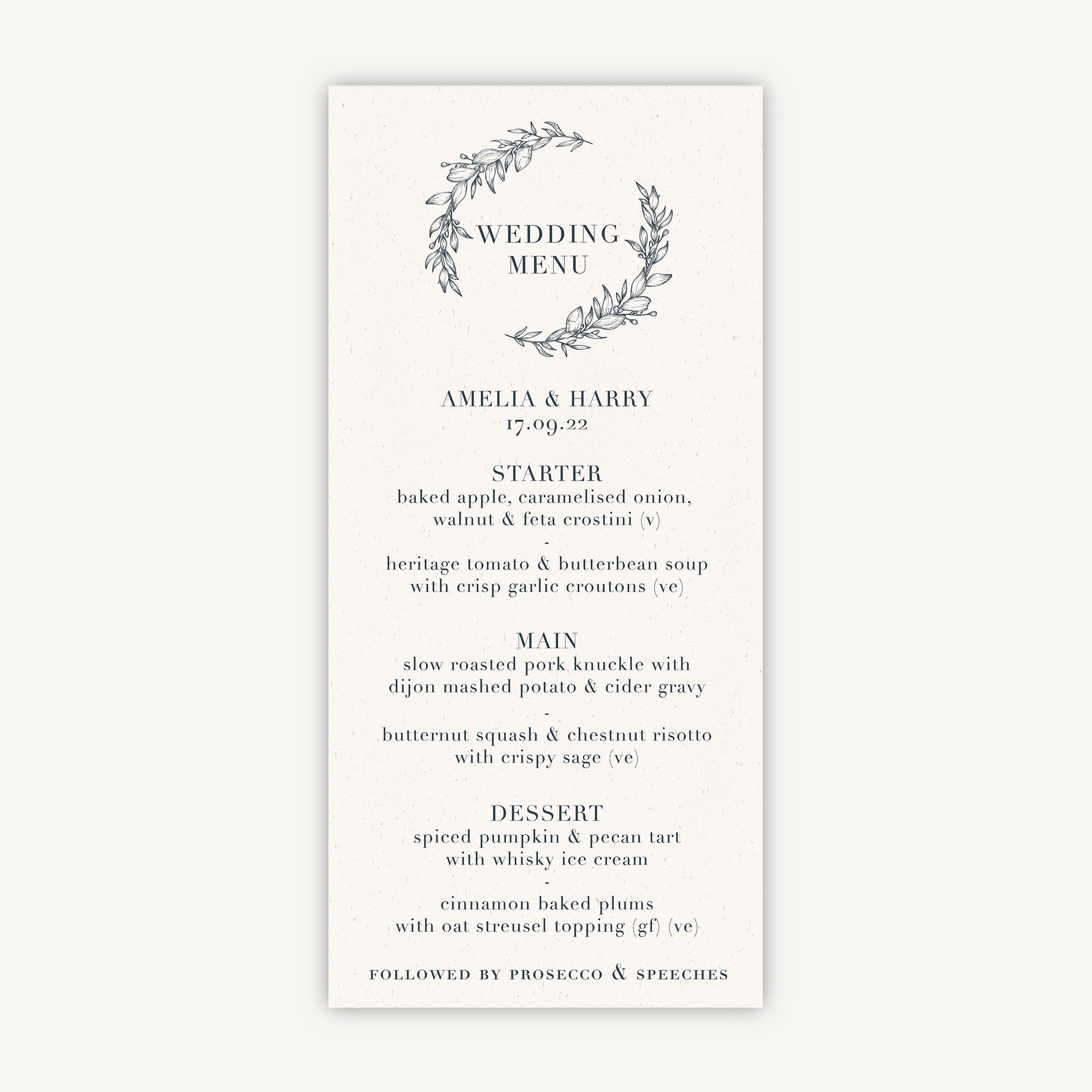 Foliage Monogram Wedding Menu