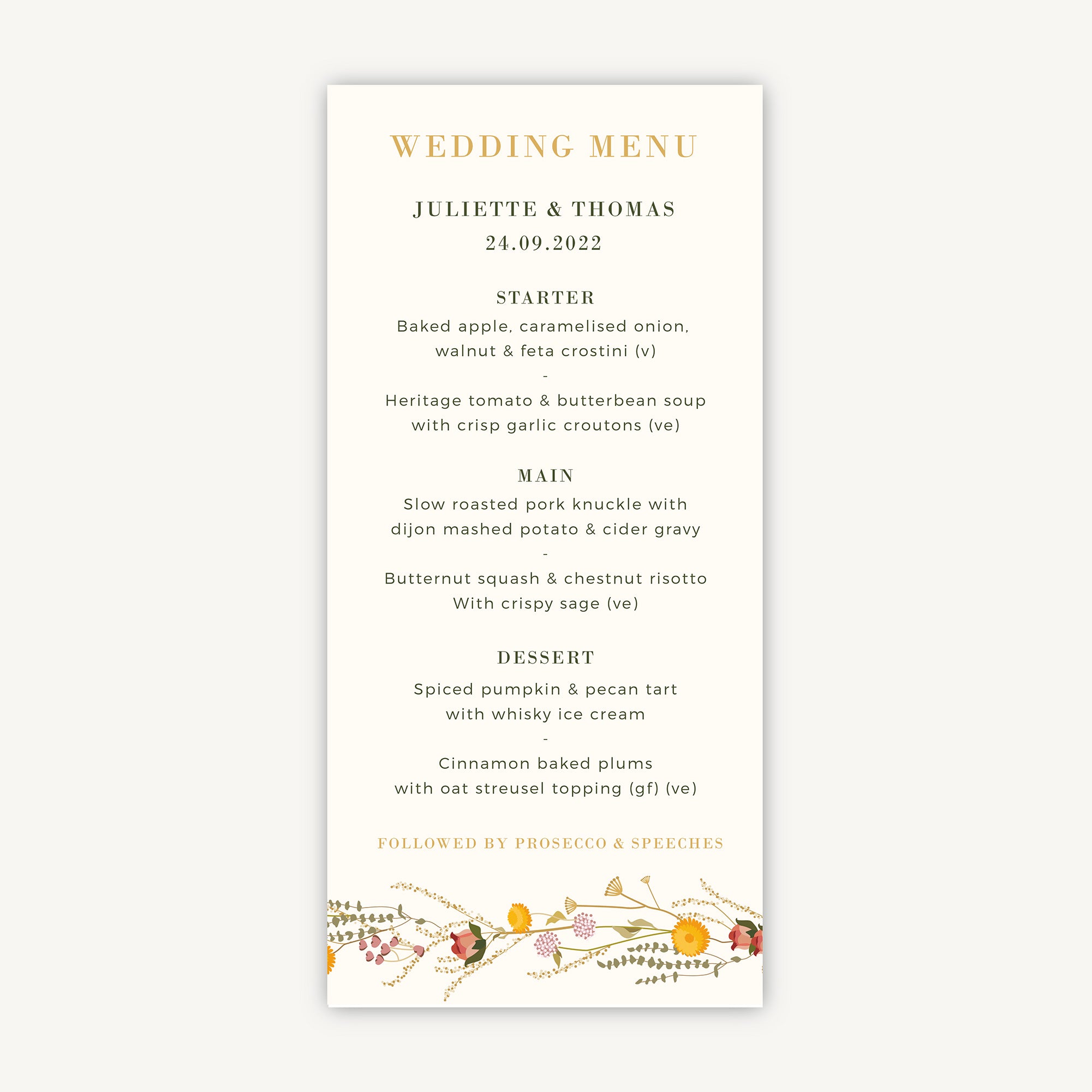 Rustic Wildflowers Wedding Menu