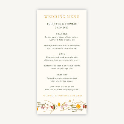 Rustic Wildflowers Wedding Menu