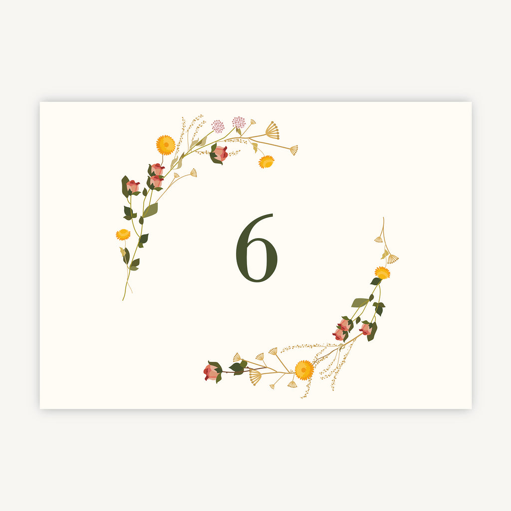 Rustic Wildflowers Wedding Table Number