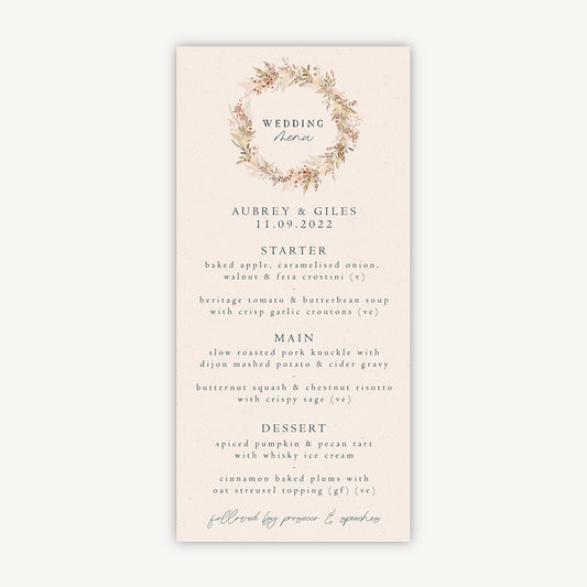 Dried Flower Wreath Wedding Menu