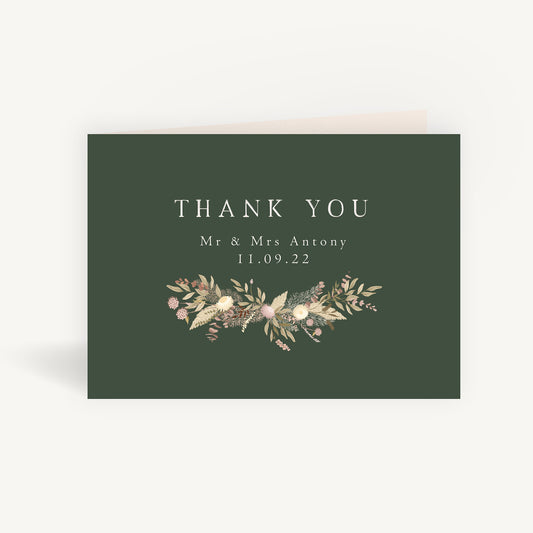 Dried Flower Wreath Wedding Thank You Card Folded