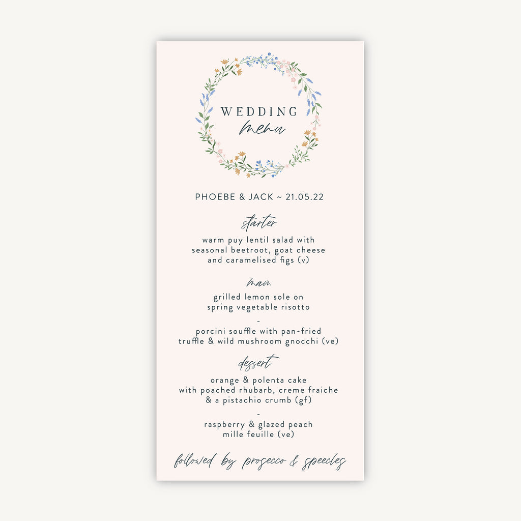 Wildflower Wreath Wedding Menu