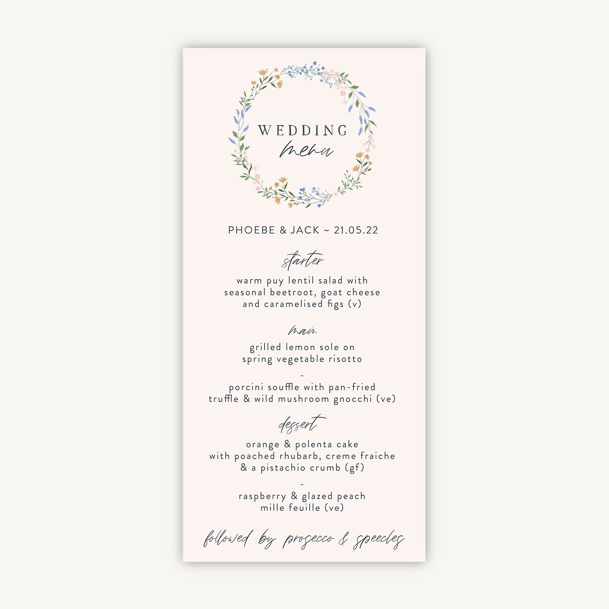 Wildflower Wreath Wedding Menu