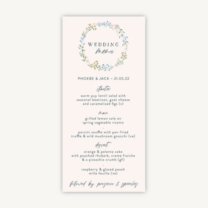 Wildflower Wreath Wedding Menu