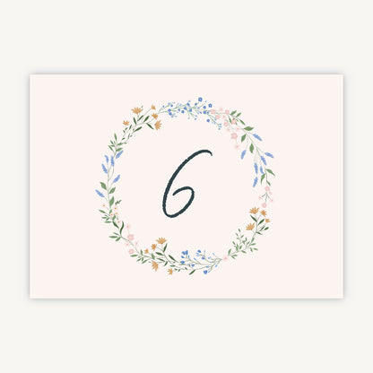 Wildflower Wreath Wedding Table Number