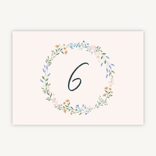 Wildflower Wreath Wedding Table Number