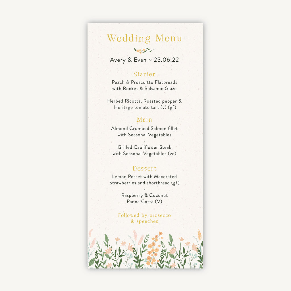 Summer Meadow Wedding Menu