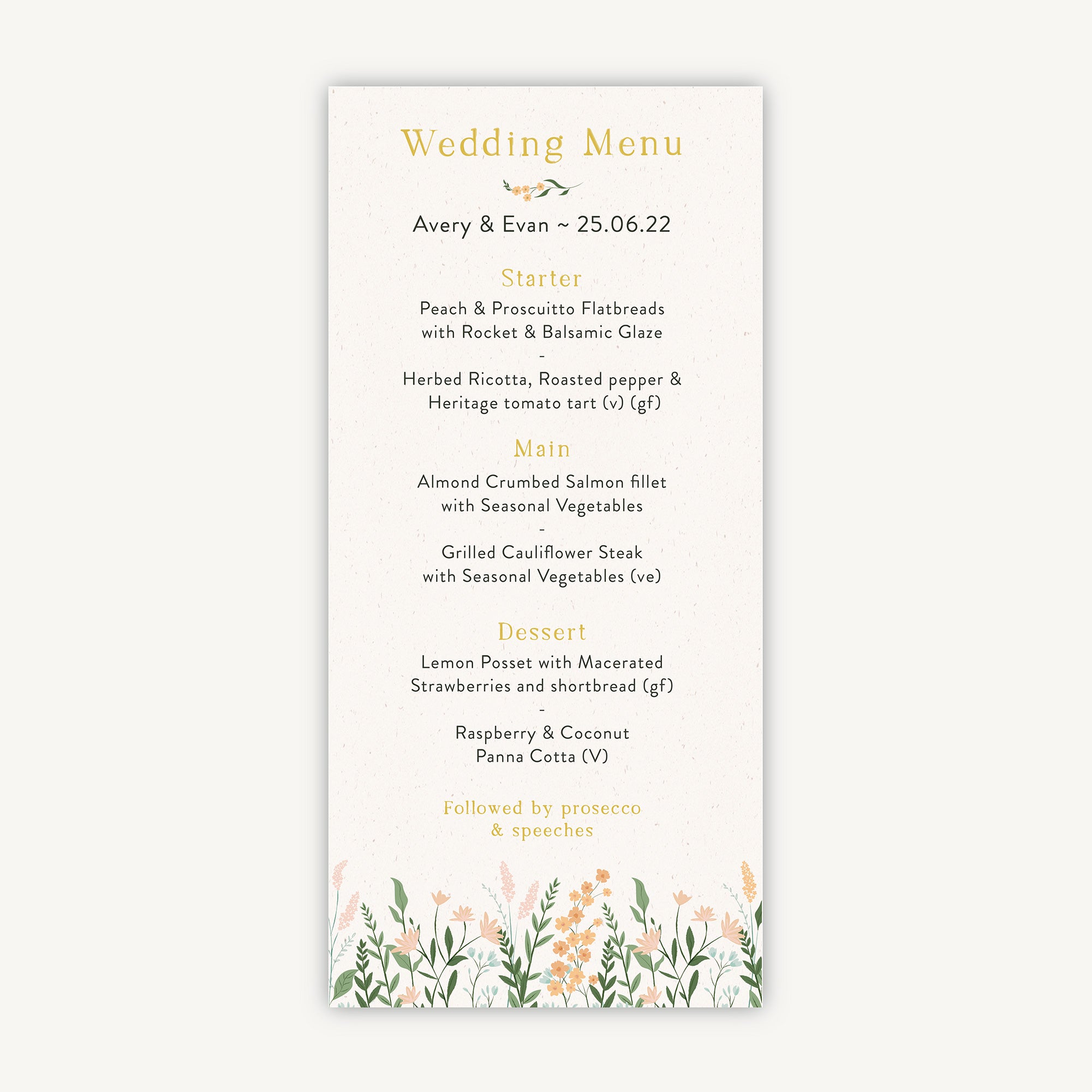 Summer Meadow Wedding Menu