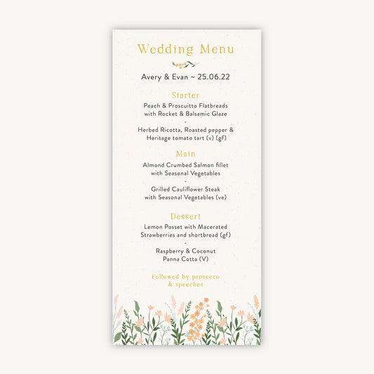 Summer Meadow Wedding Menu