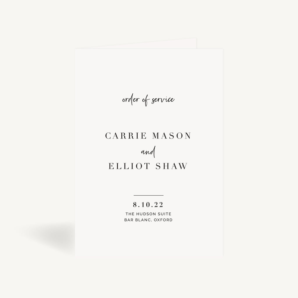 White Modern Script Wedding Order of Service