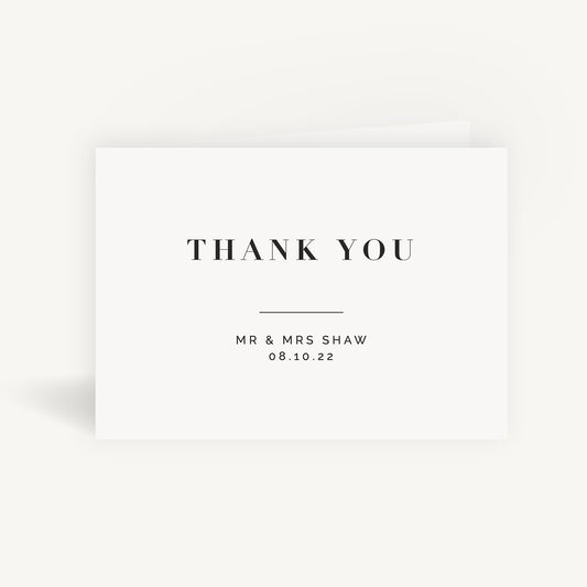 White Modern Script Wedding Thank You Card Folded