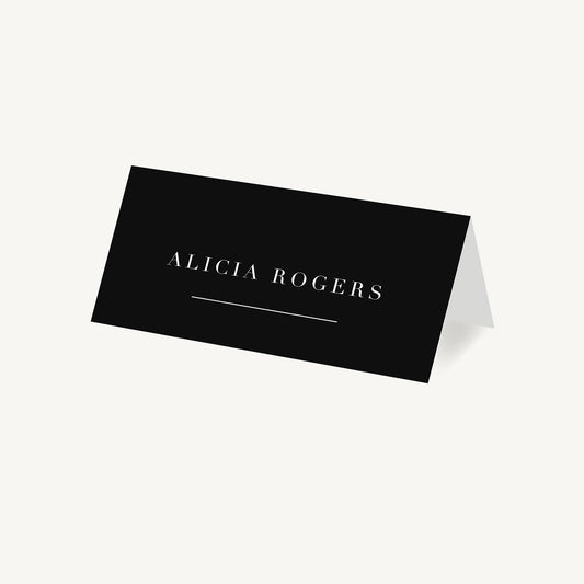 Black Modern Script Wedding Place Card