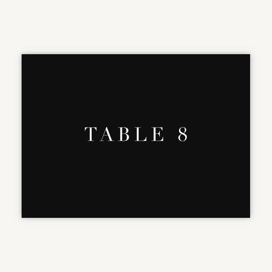Black Modern Script Wedding Table Number