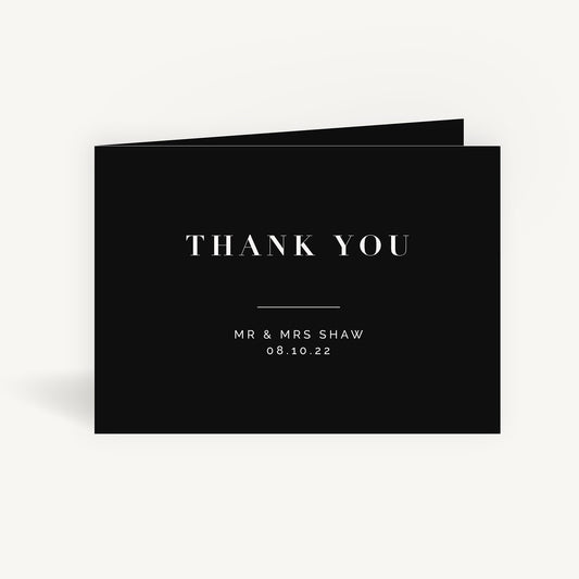 Black Modern Script Wedding Thank You Card Folded