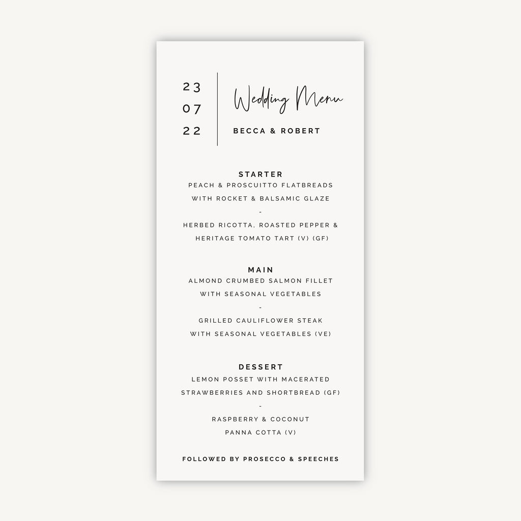 Modern Script Wedding Menu
