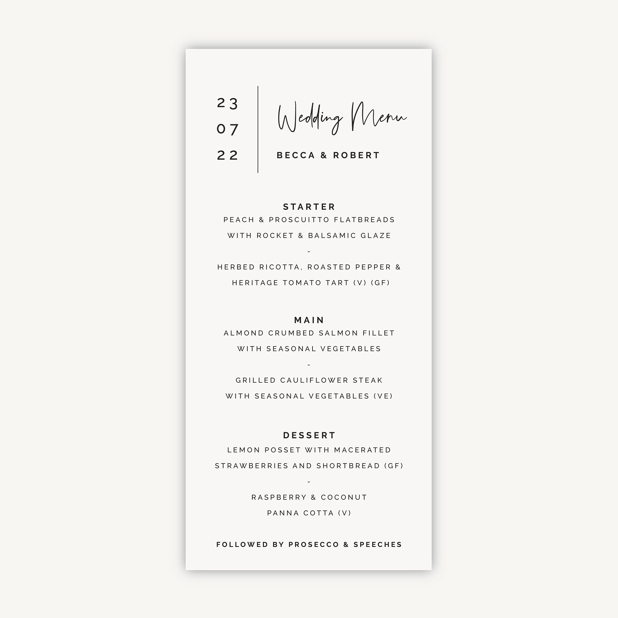 Modern Script Wedding Menu