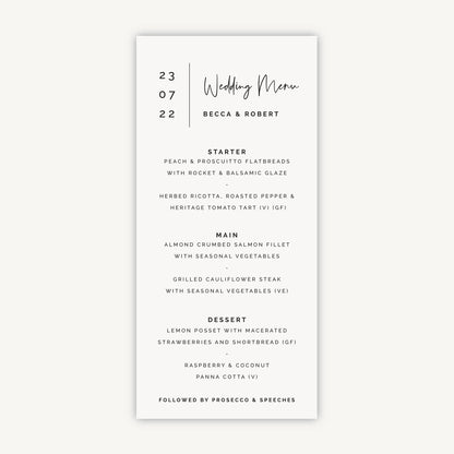 Modern Script Wedding Menu