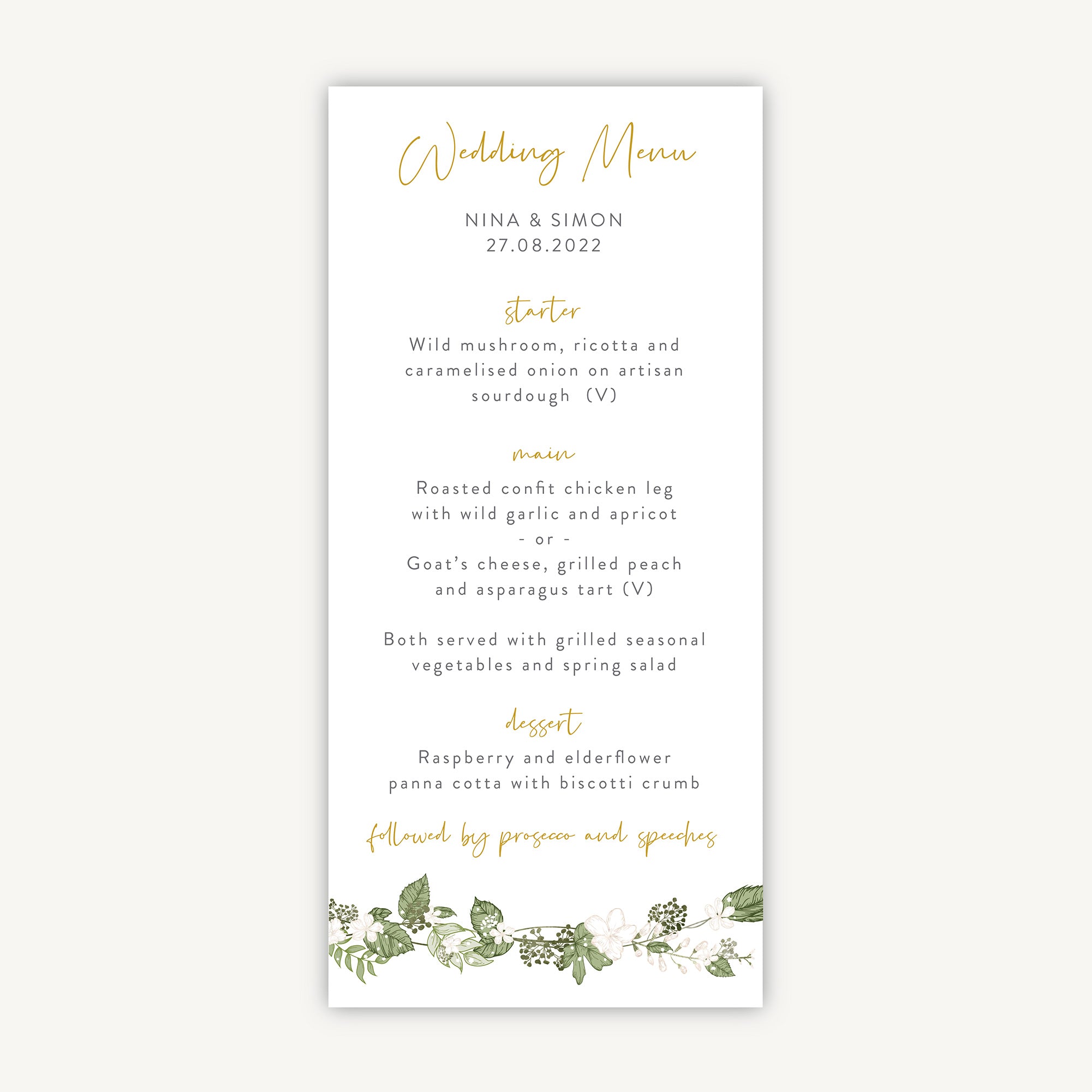 White Floral Wedding Menu