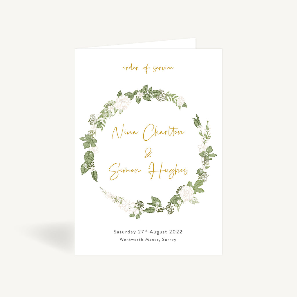 White Floral Wedding Order of Service