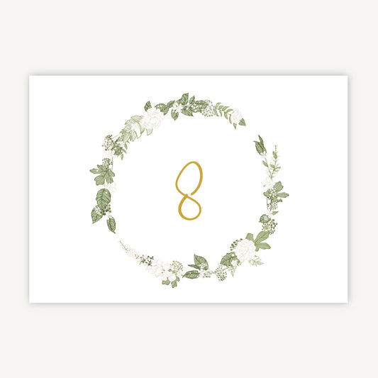 White Floral Wedding Table Number