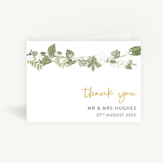 White Floral Wedding Thank You Card Folded