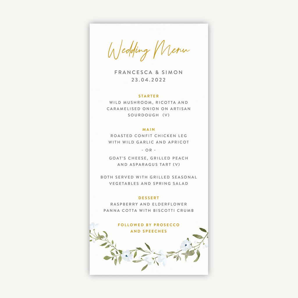 Spring Flowers Wedding Menu