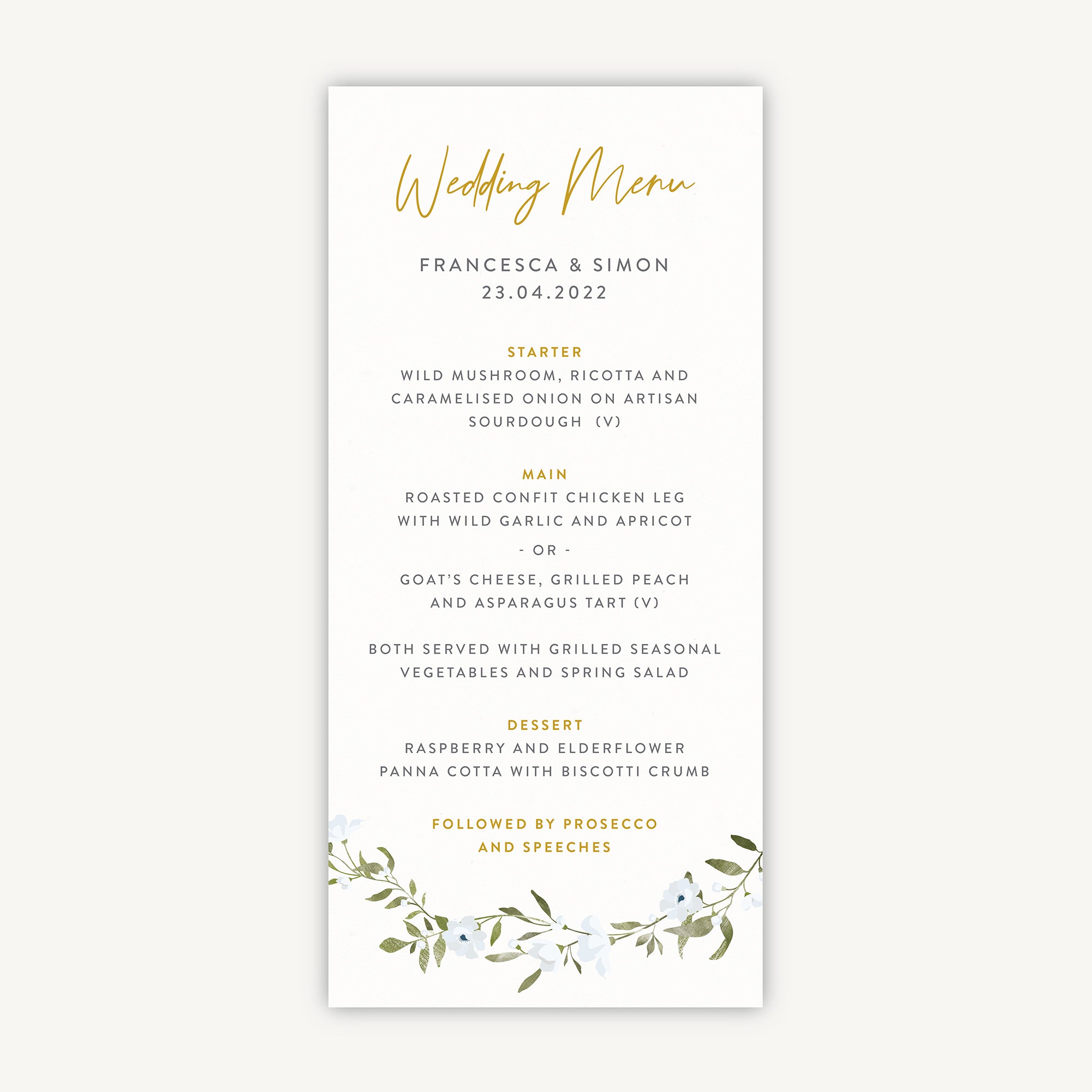Spring Flowers Wedding Menu