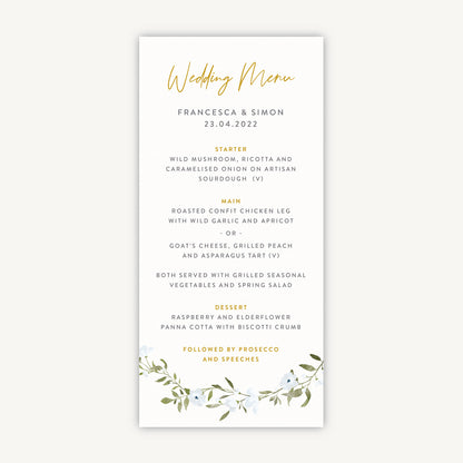 Spring Flowers Wedding Menu