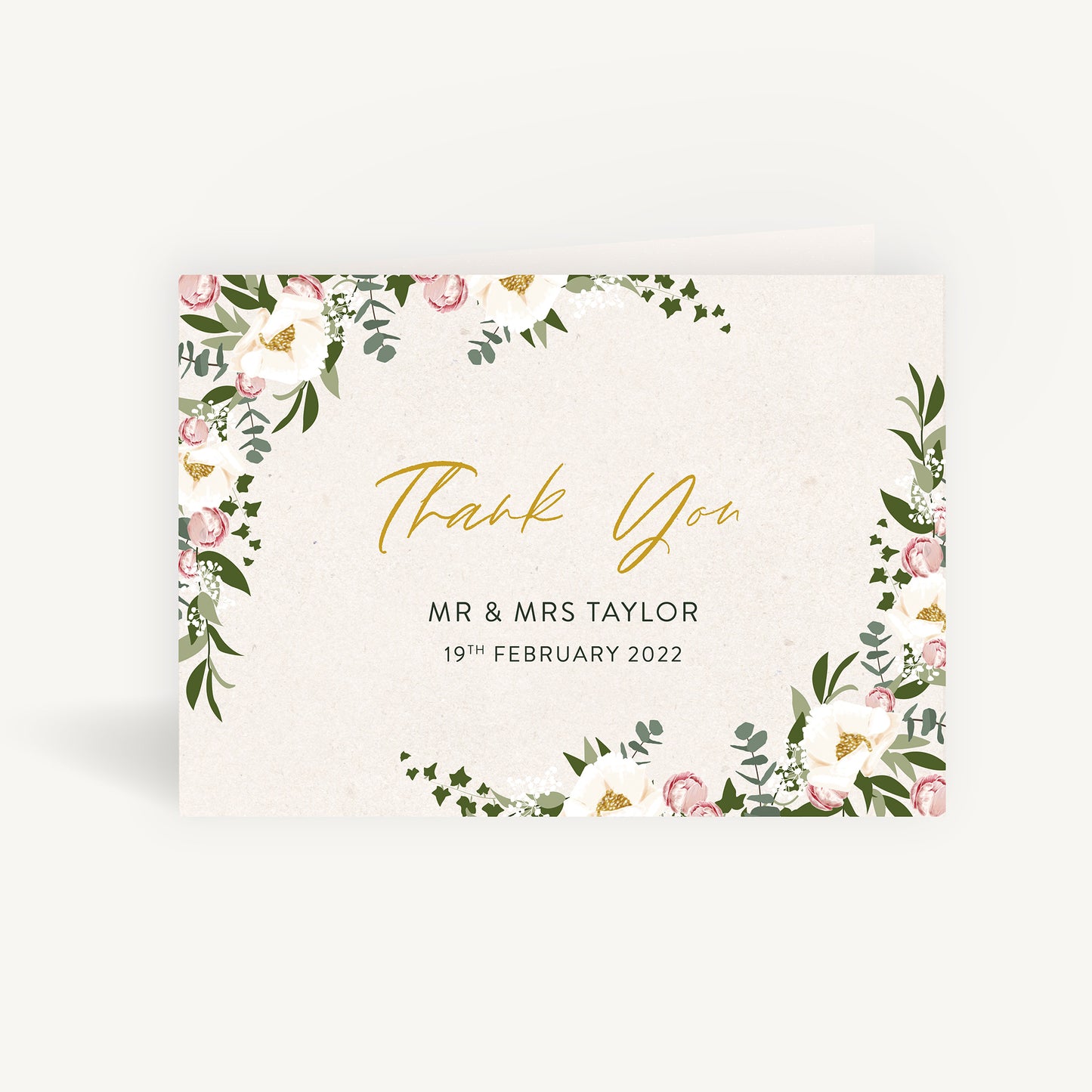 Floral Hoop Wedding Thank You Card Folded