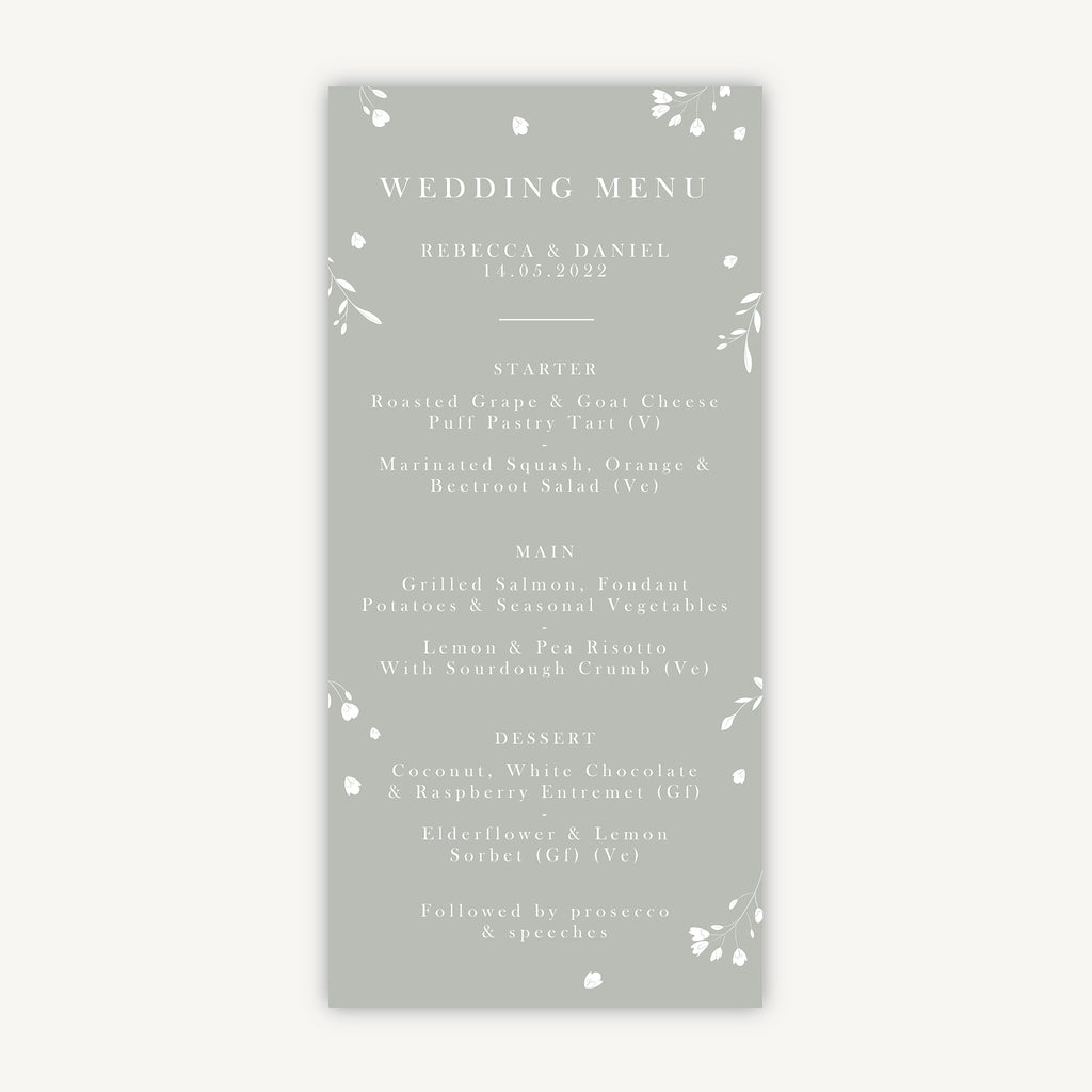 Sage Wildflower Wedding Menu