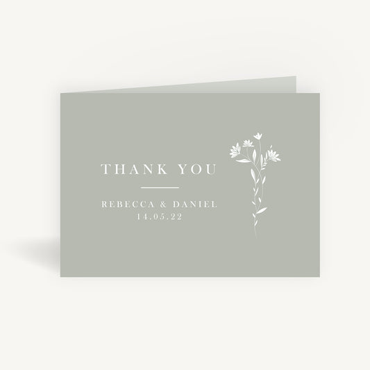 Sage Wildflower Wedding Thank You Card Folded