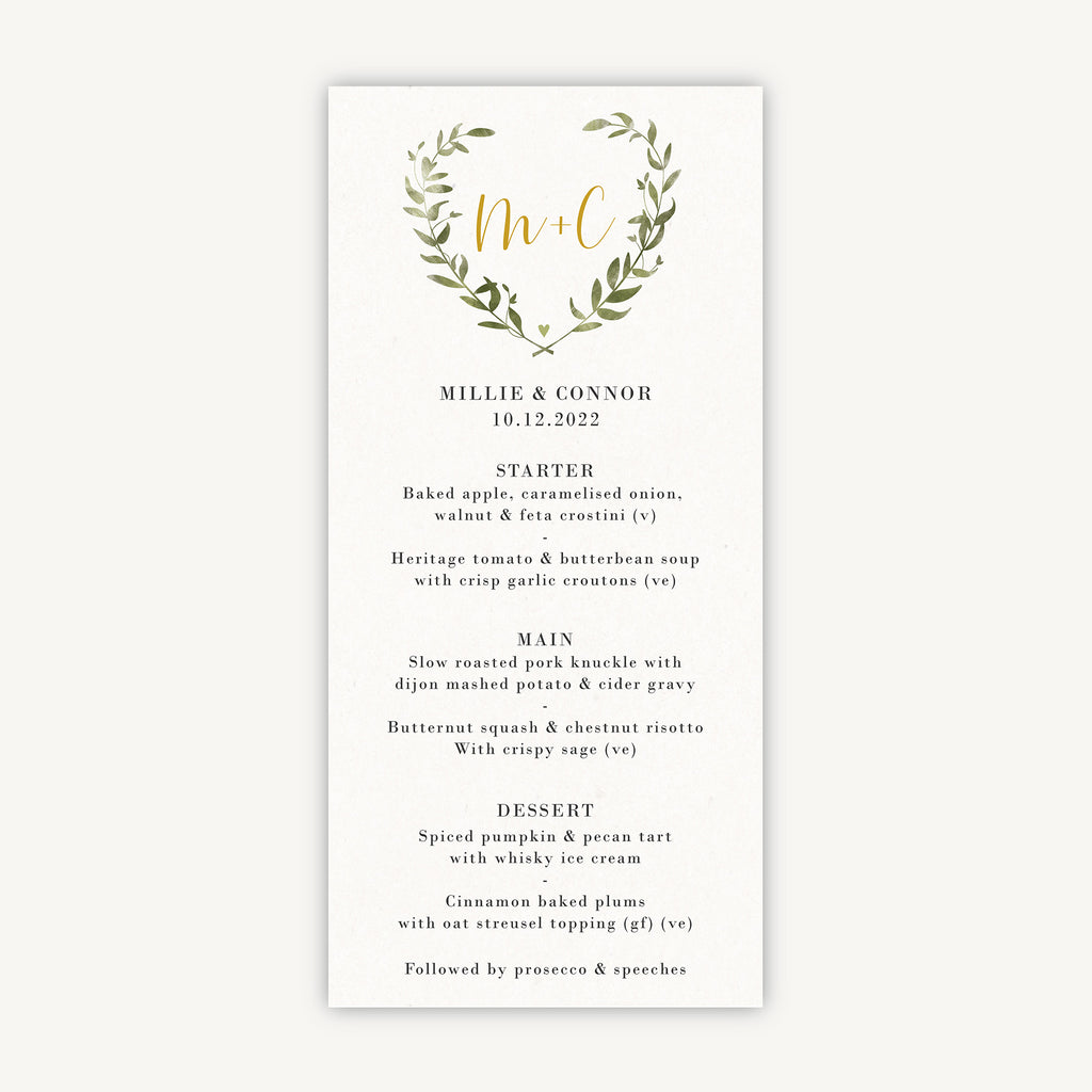 Greenery Botanical Wedding Menu
