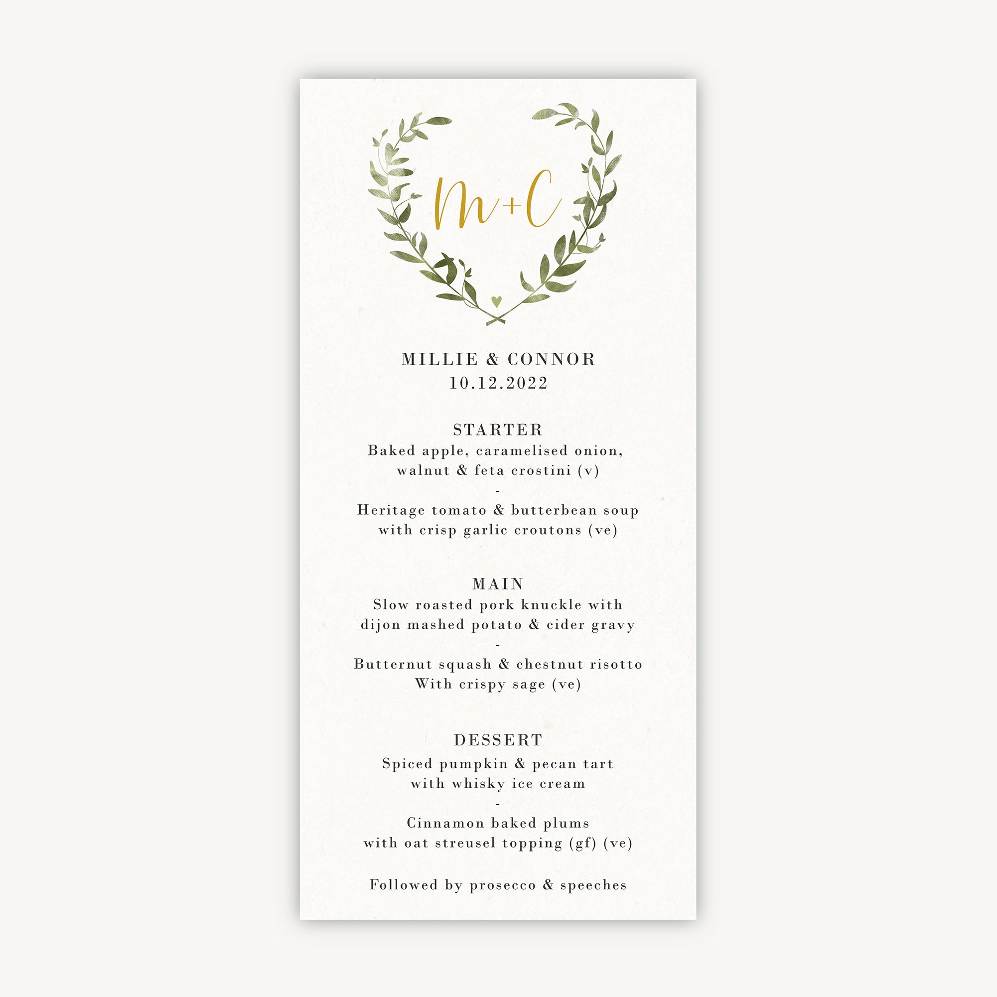 Greenery Botanical Wedding Menu