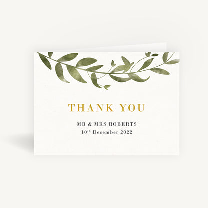 Greenery Botanical Wedding Thank You Card Folded