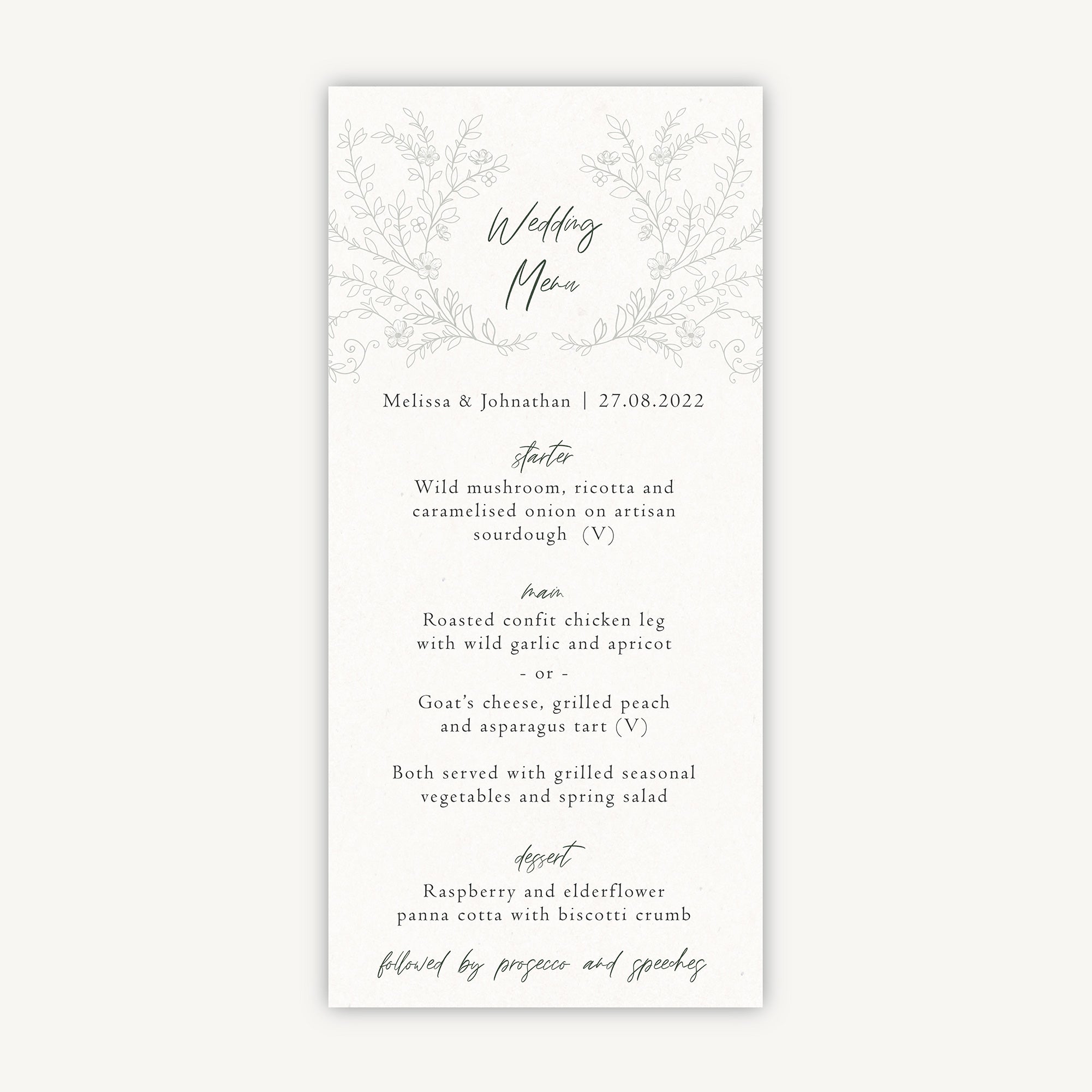 Elegant Floral Wedding Menu