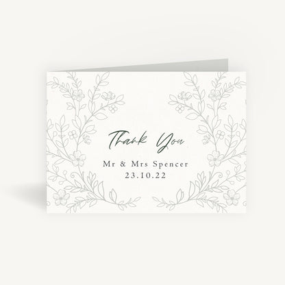 Elegant Floral Wedding Thank You Card Folded