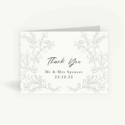 Elegant Floral Wedding Thank You Card Folded