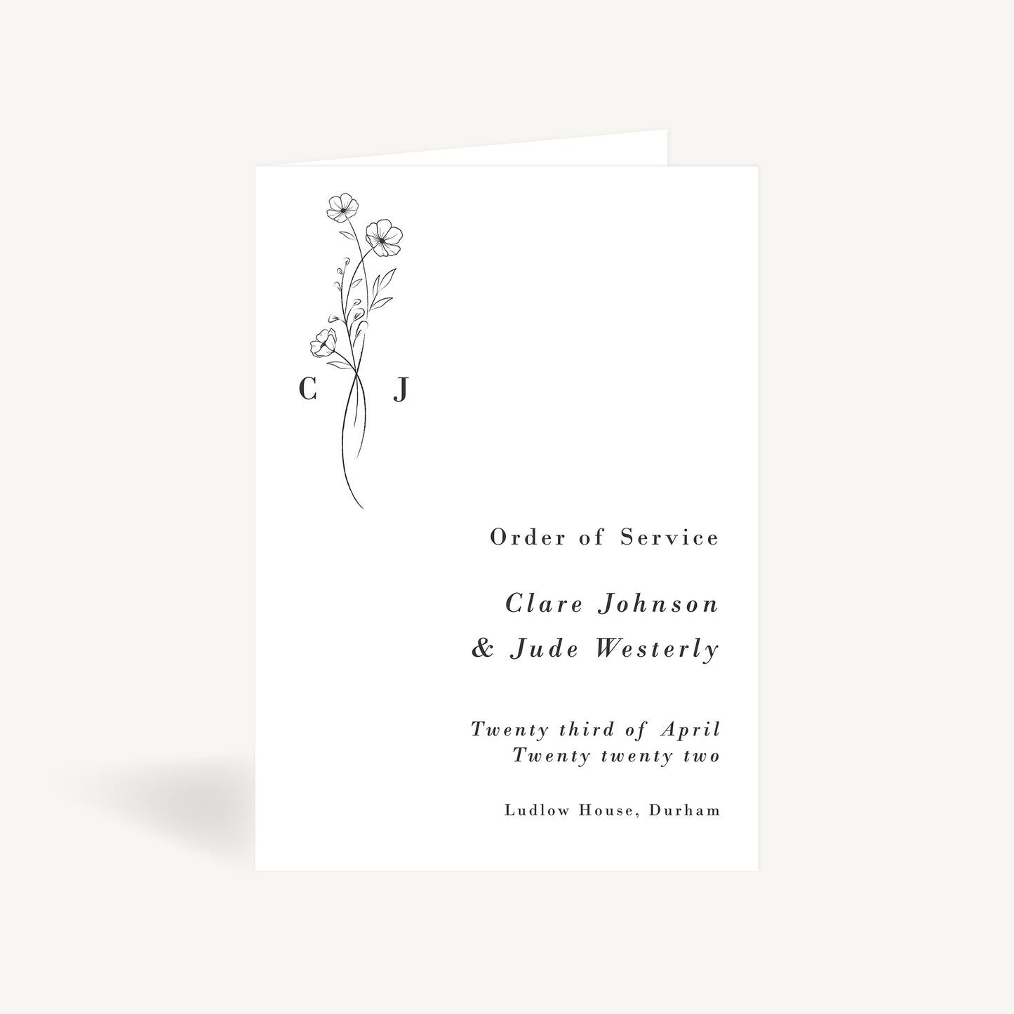 Simple Floral Wedding Order of Service
