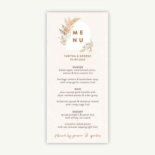 Modern Boho Wedding Menu