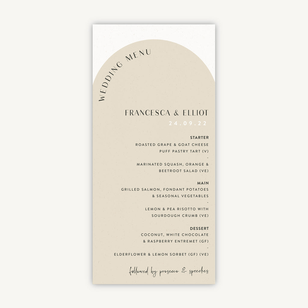 Minimalist Arch Wedding Menu