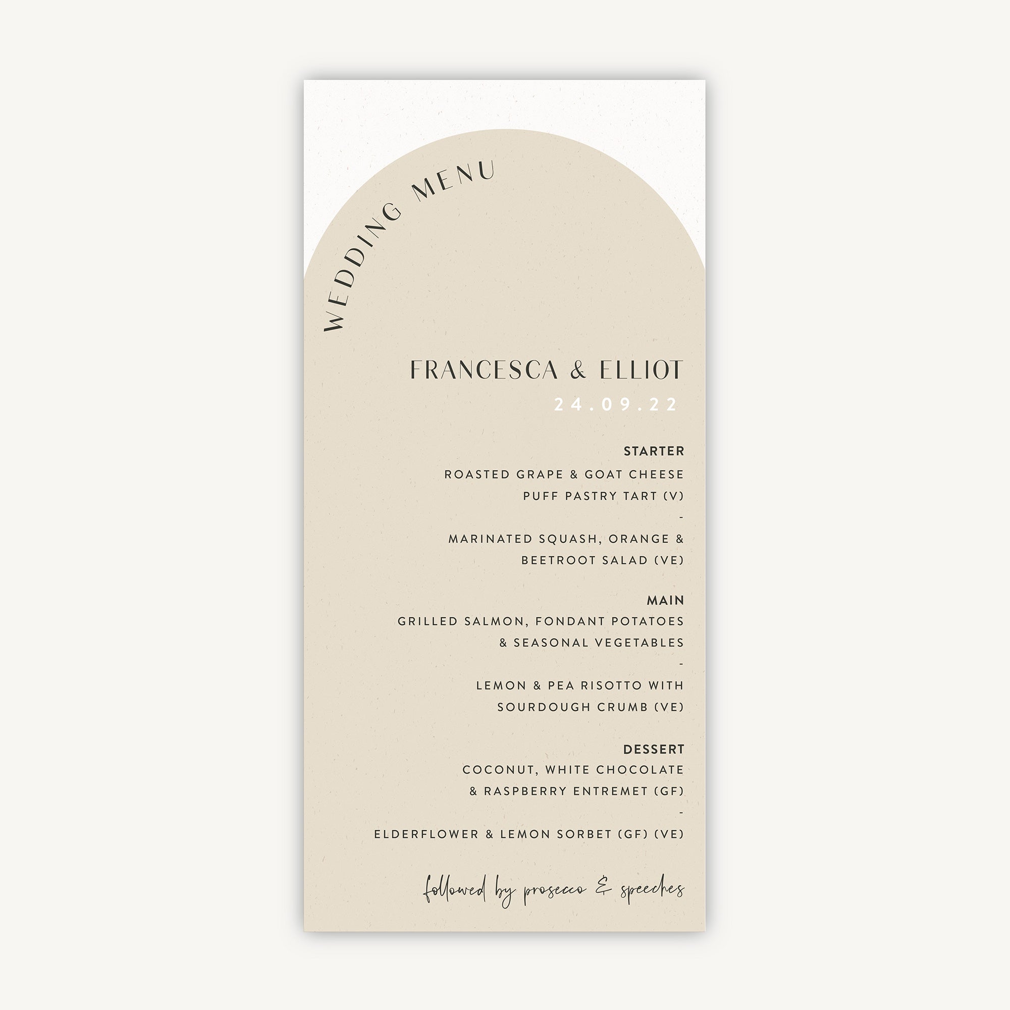 Minimalist Arch Wedding Menu
