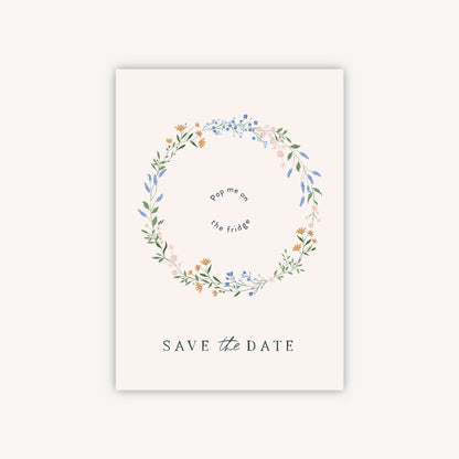 Wildflower Wreath Wooden Magnet Save the Date