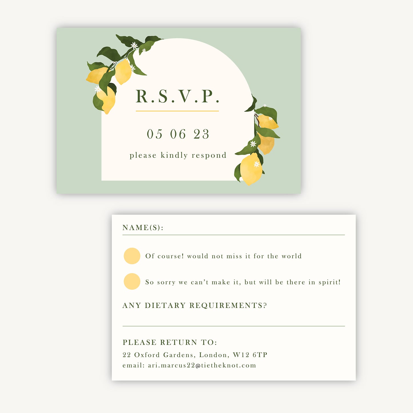 Amalfi Lemons Wedding Invitation RSVP Card