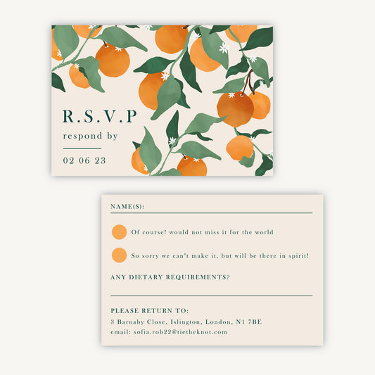 Mediterranean Oranges Wedding Invitation RSVP Card