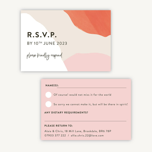 Painterly Colour Pop Wedding Invitation RSVP Card